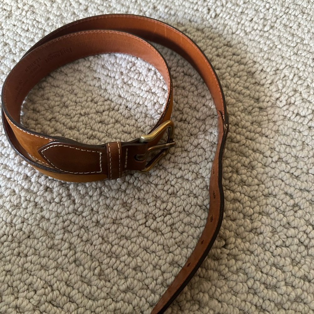 Paul Stuart  Tan Leather Belt with Brass Buckle